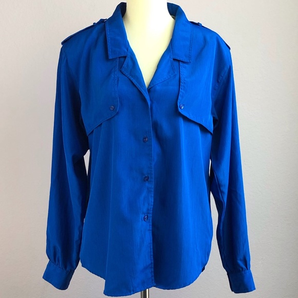 Vintage DVF Cobalt Blue Button Down Blouse Size 10 - Picture 2 of 8
